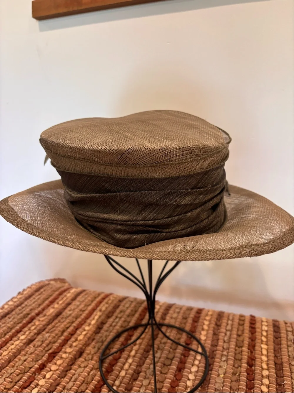 Hats by Katie Couture Sinamay Kentucky Derby Wedding Hat Taupe Brown Feather - Picture 7 of 8